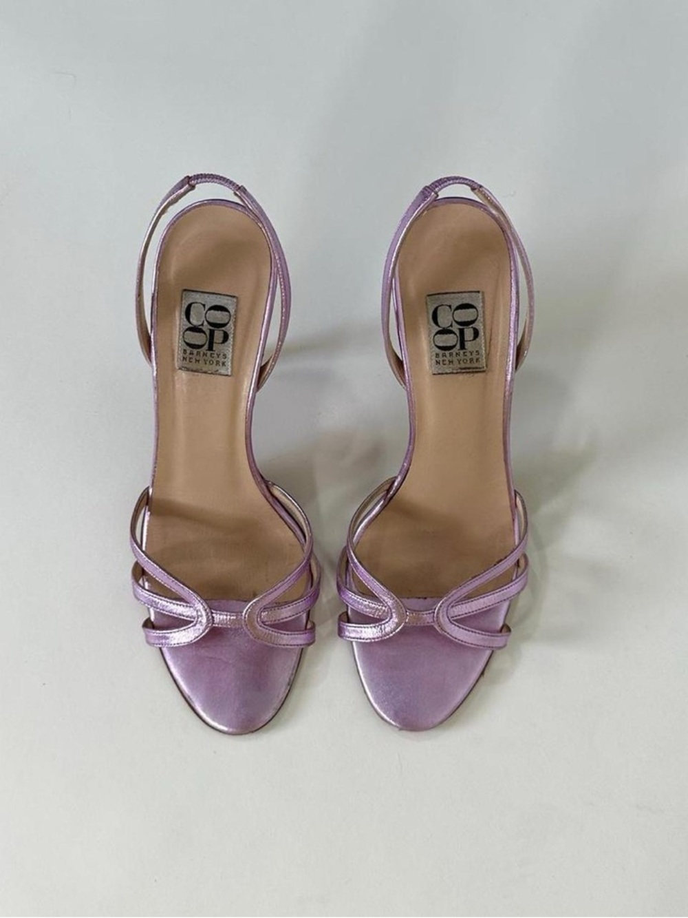 Vintage Barney New York Metallic Lilac Strappy Sandal Heels
